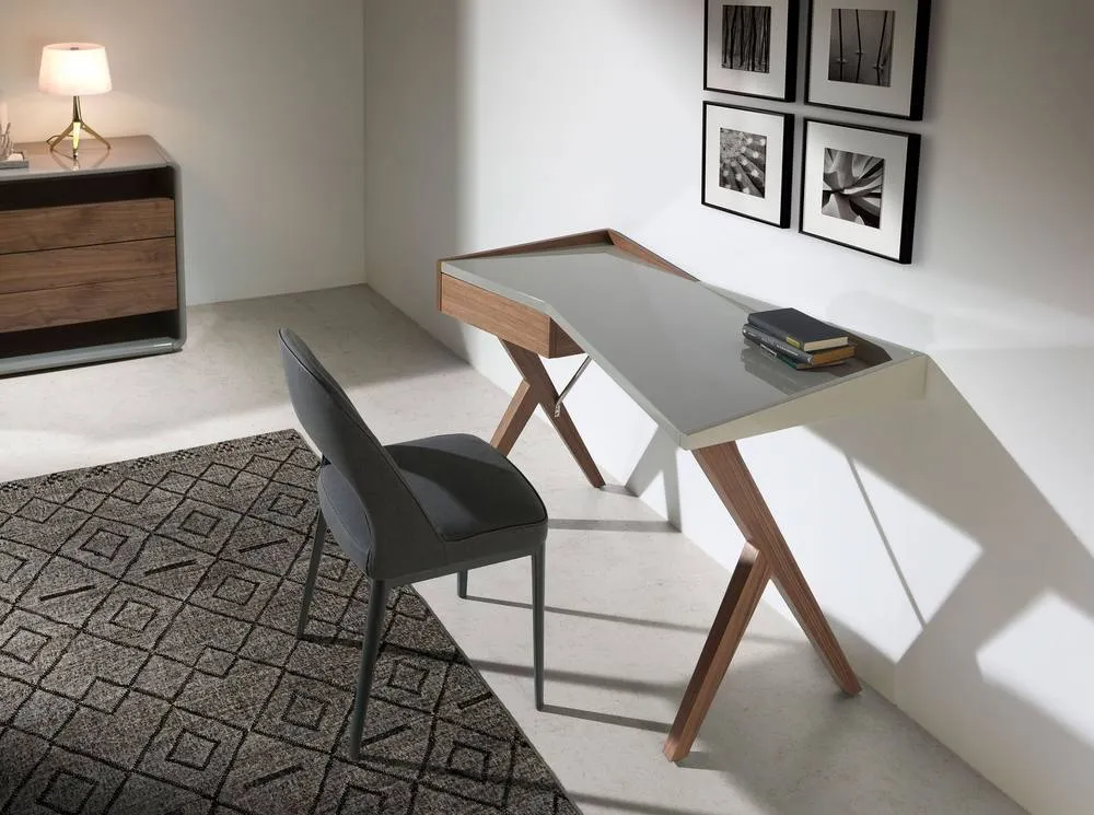 Angel Cerda Dark Grey Fabric Dining Chair with Black Steel Legs 6