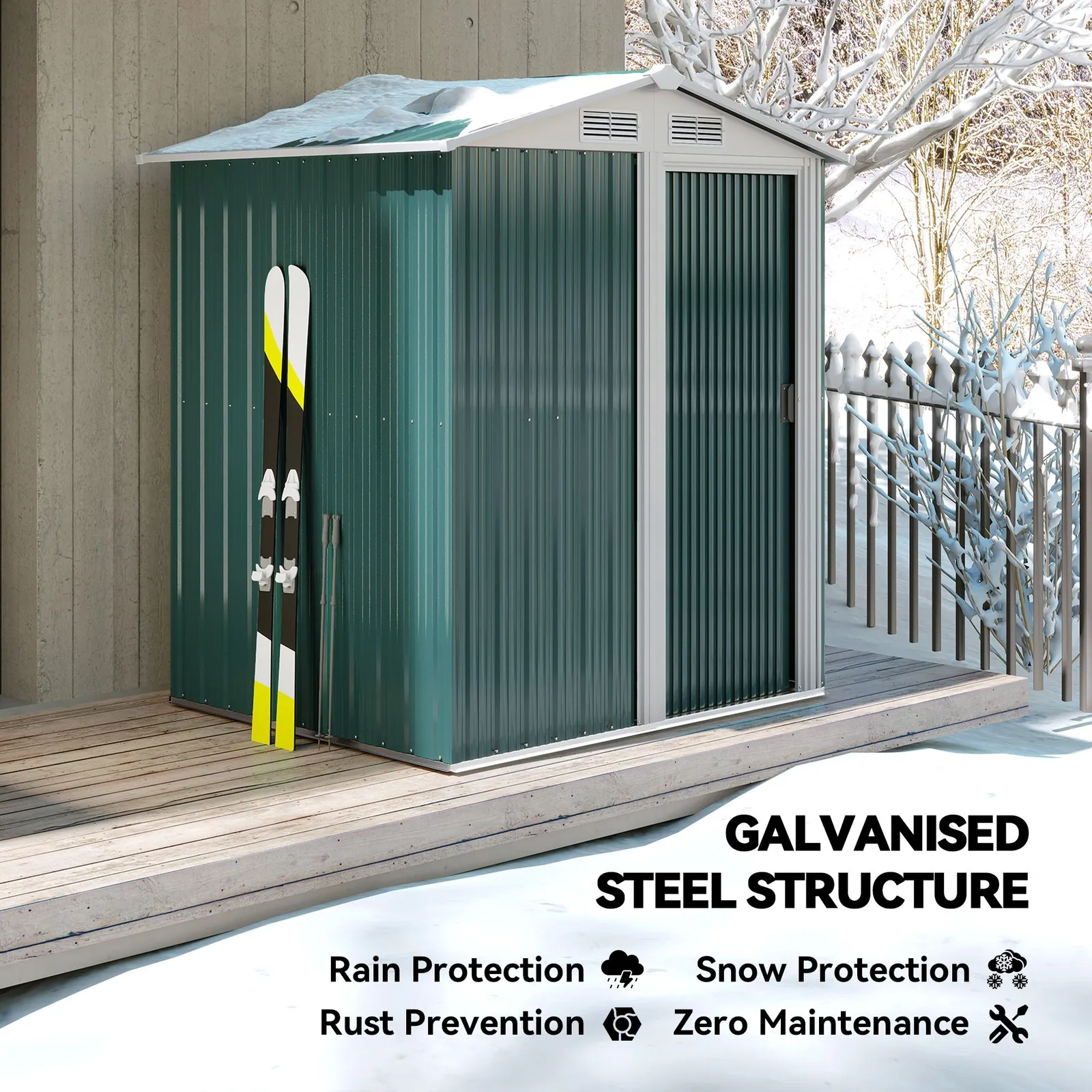 OUTSUNNY 5ft x 4.3ft Outdoor Metal Storage Shed with Sliding Door Sloped Roof in Green 4