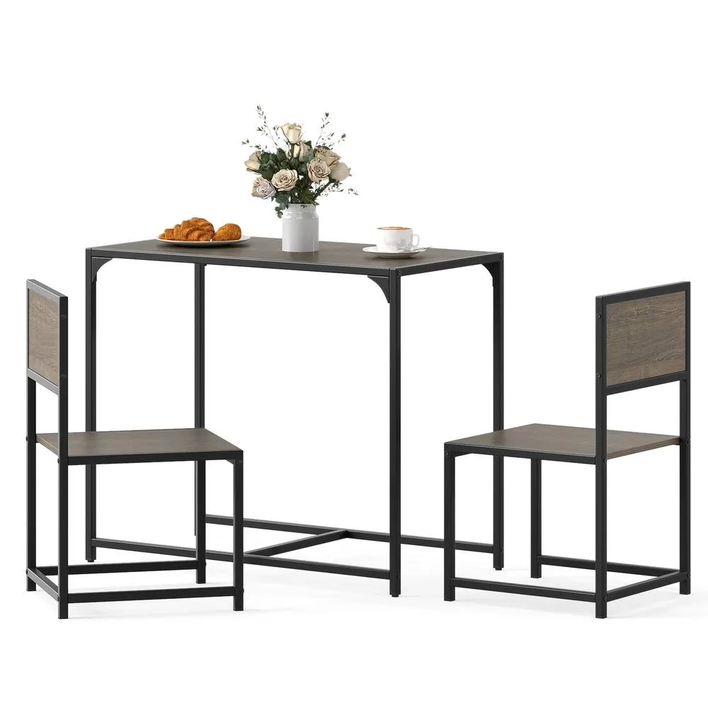 Costway 3 PCS Industrial Dining Table Set Rectangular Kitchen Table & 2 Chairs in Grey 3