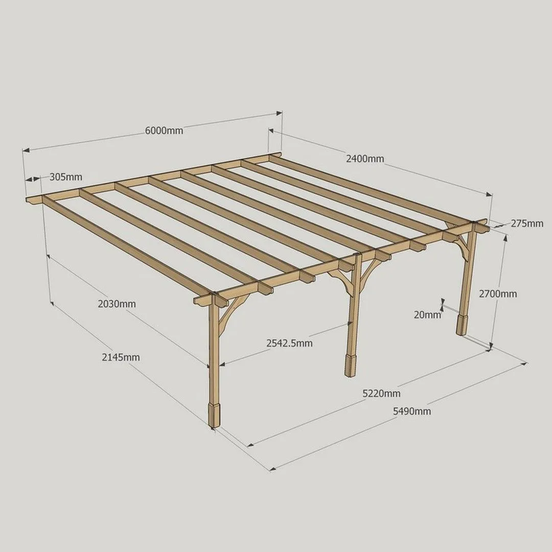 Rutland County Garden Furniture Ltd Wall Mounted Premium Pergola 3 Posts, L240 x W600 x H270 cm, Brown 5