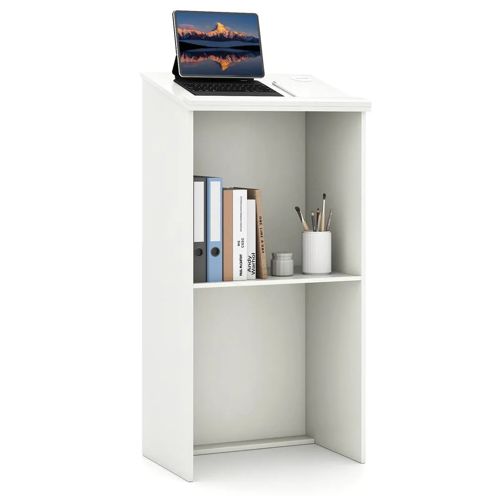 Costway 117CM Podium Stand Hostess Stand for Speakers Wooden Standing Desk in White