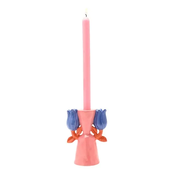 Hestia Pink Flower Candlestick Holder 3