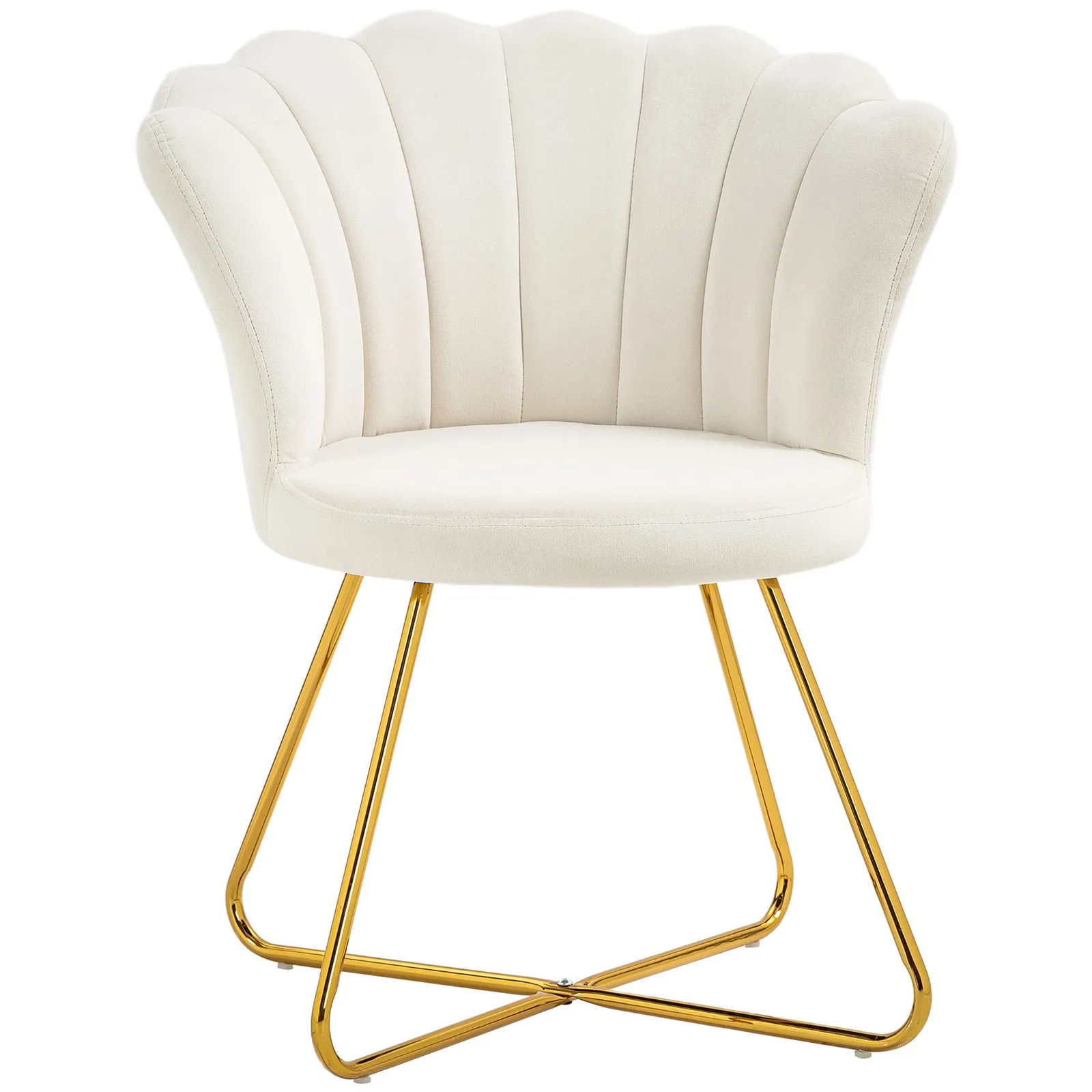 HOMCOM Accent Chair, Velvet Armchair with Lotus Backrest, Steel Legs, Cream 2