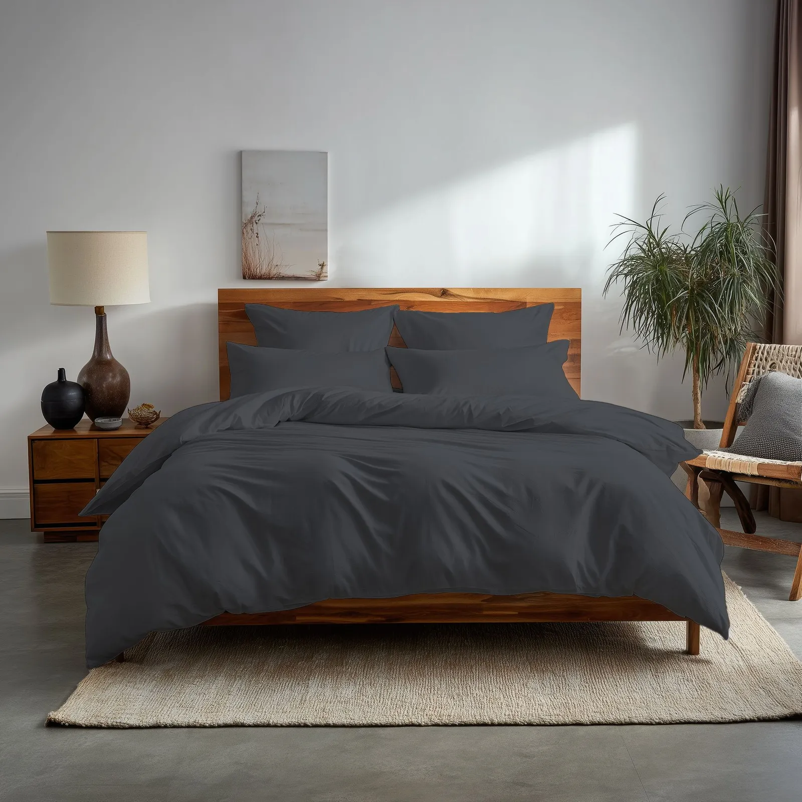 Snug City Plain Dyed Easy Care Polycotton Duvet Cover & Pillowcase/s Set Bed Linen in Grey