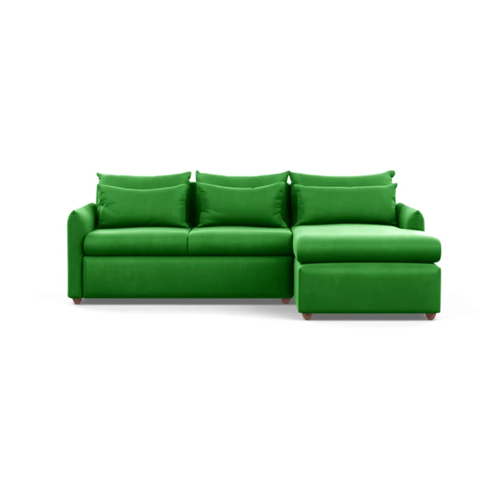 Heal's Pillow Medium Right Hand Corner Chaise Varese Velvet Emerald Chestnut