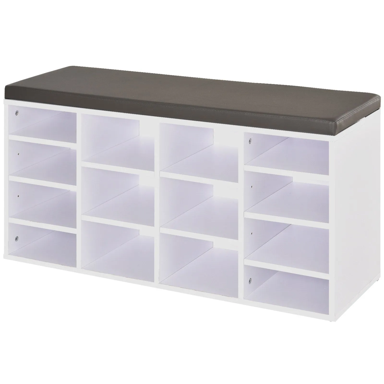 HOMCOM Shoe Rack w/ 14 Compartments Cushion Moving Shelves for Home in White 2