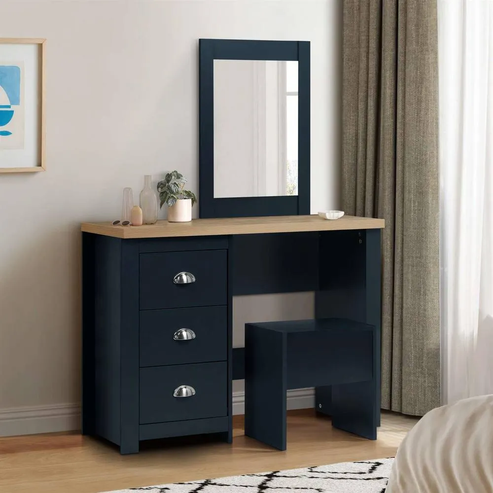 Birlea Highgate Dressing Table With Stool & Mirror Navy Blue