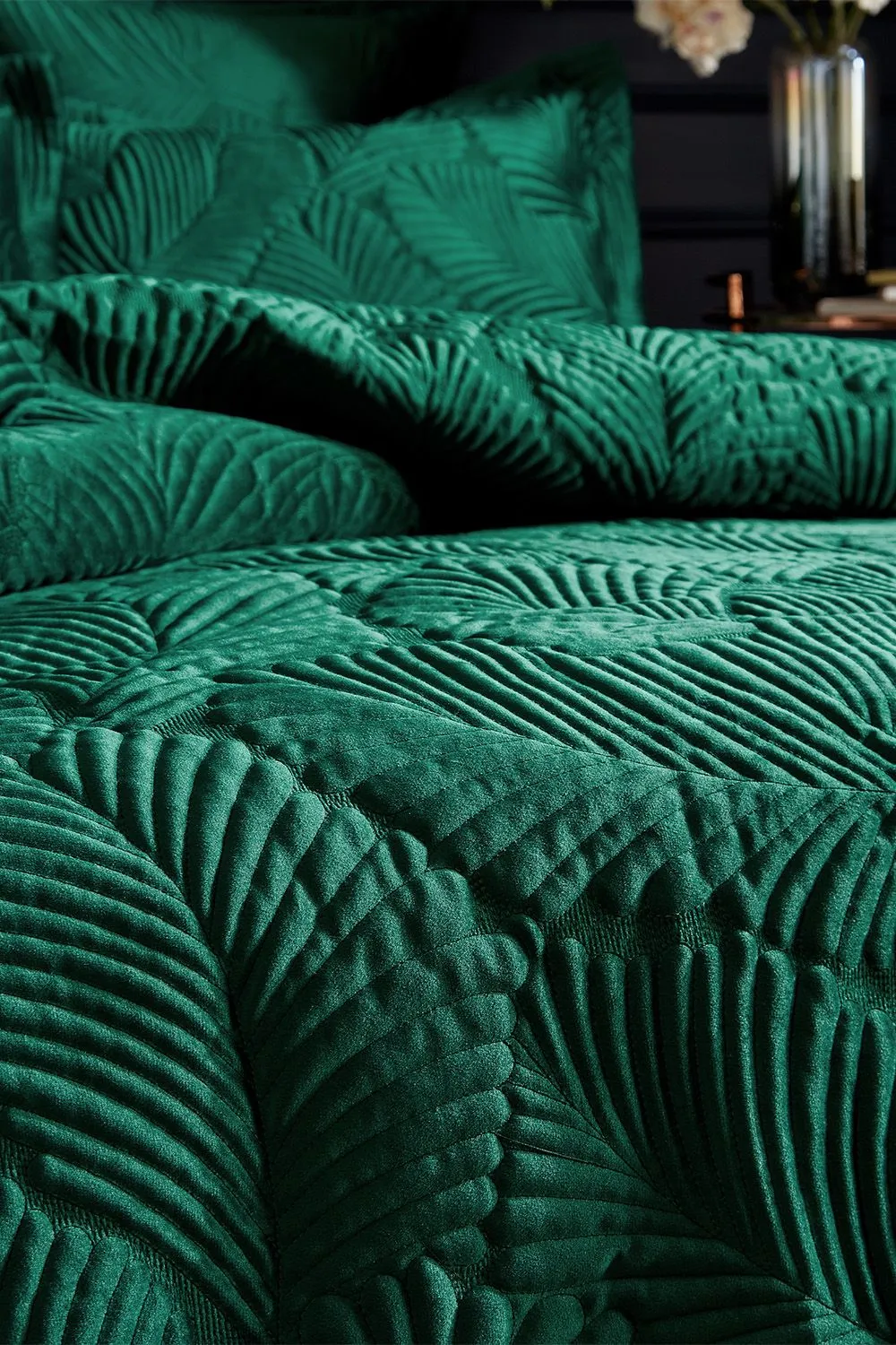 Paoletti Palmeria Quilted Velvet Duvet Cover Set in Emerald 2