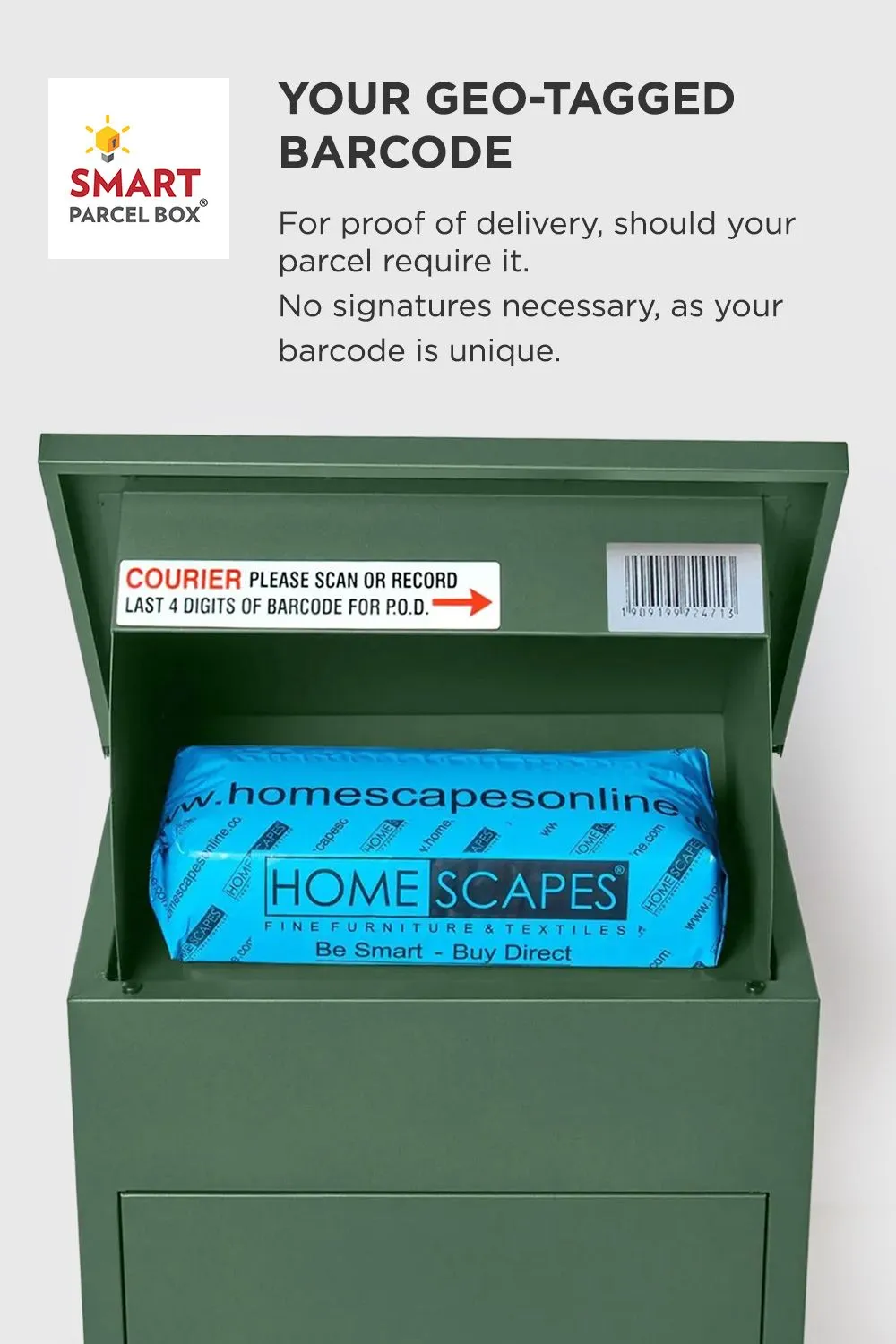 Homescapes Smart Parcel Box® Medium Front Access Secure Delivery Box in Green 6