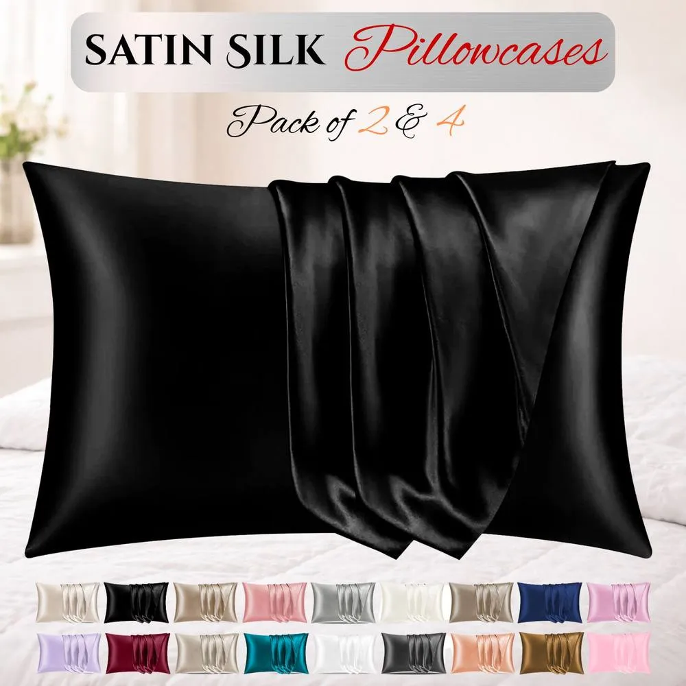 Grace Super Soft Pillow Cases 2 Pack Satin Silk Envelope Closure in Black