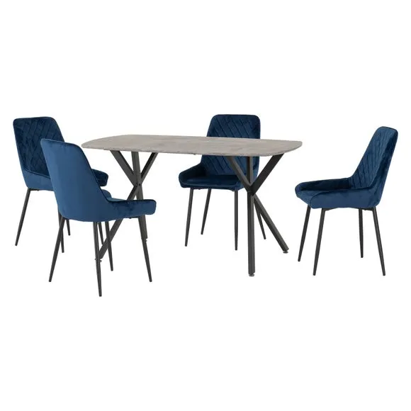 Athens Concrete Grey Rectangle Dining Table with 4 Avery Dining Chairs 2