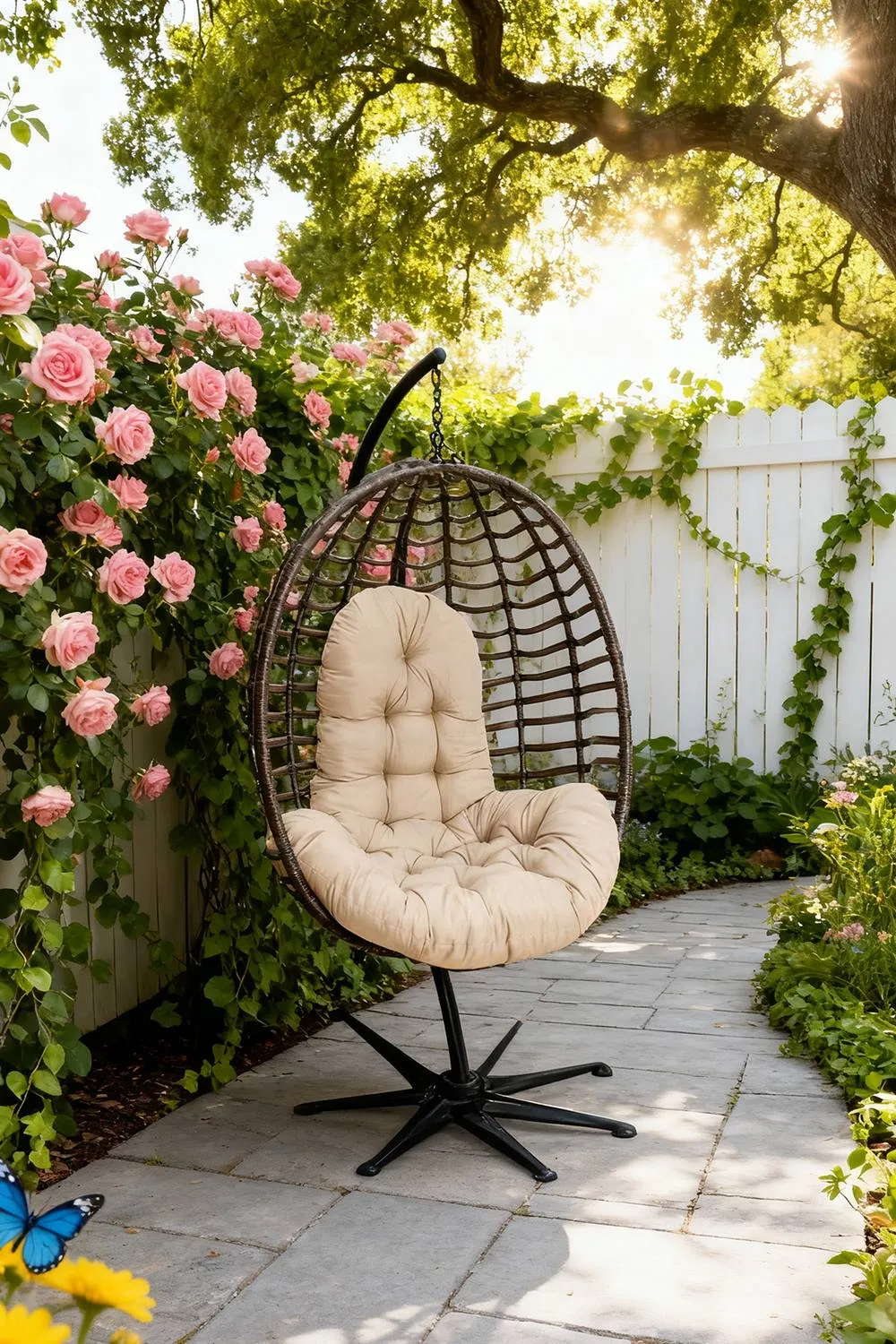ExtraStar Tufted Chair Cushion, Thick Padded Hanging Chair Seat Cushion in Camel