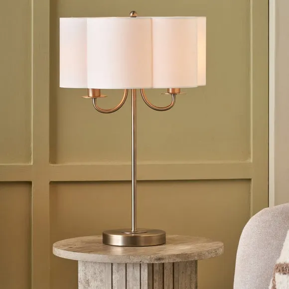 Pacific Lifestyle Seraphine Matt Metal and White Faux Silk Scallop Shaded Table Lamp 2