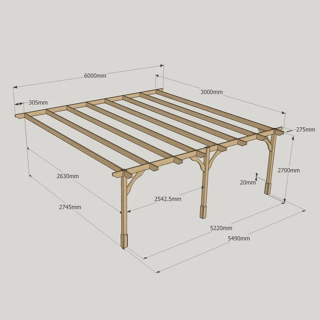 Rutland County Garden Furniture Ltd Wall Mounted Premium Pergola 3 Posts, L300 x W600 x H270 cm, Brown in Green 4