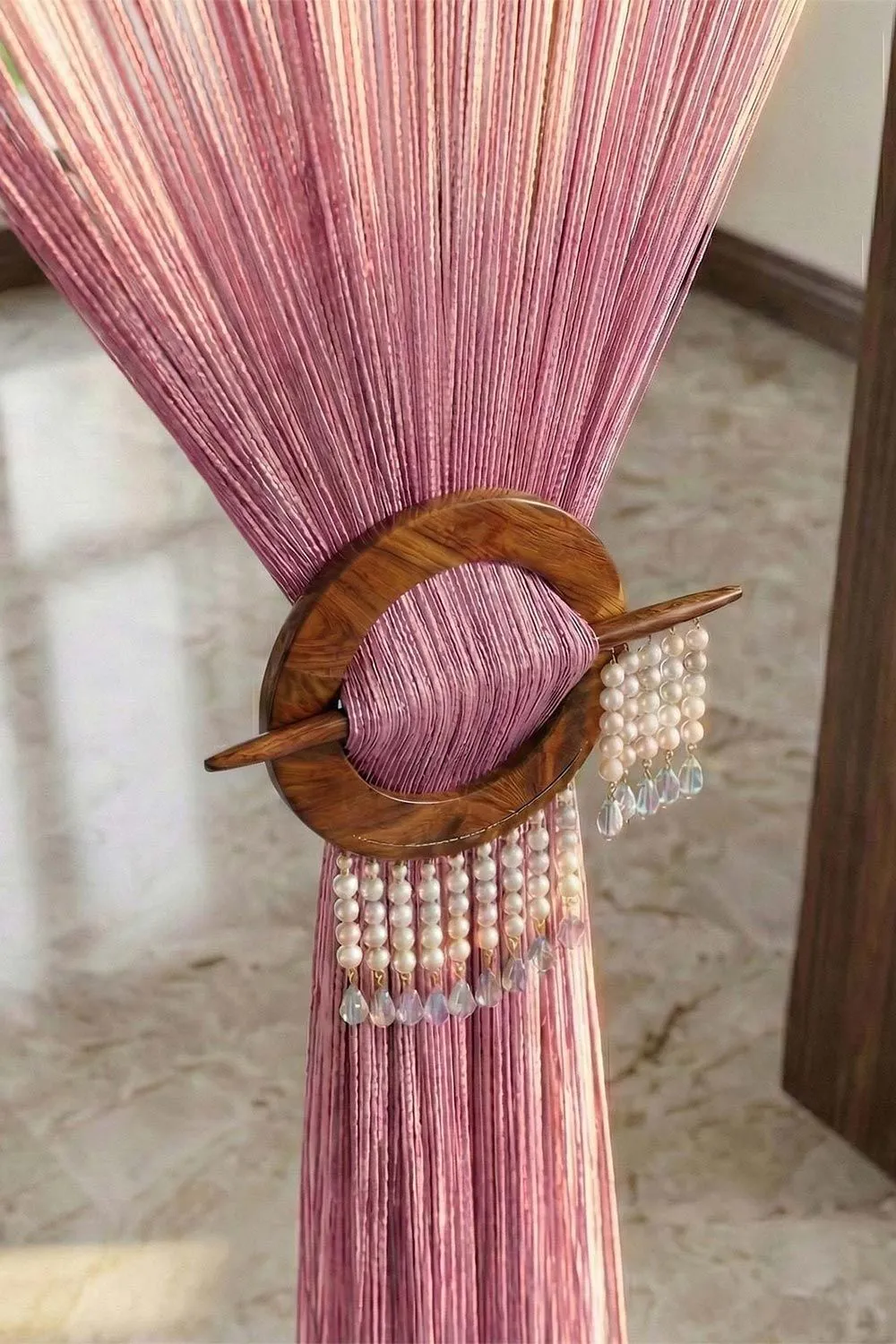Homescapes Polyester High Density String Curtain in Pink 2