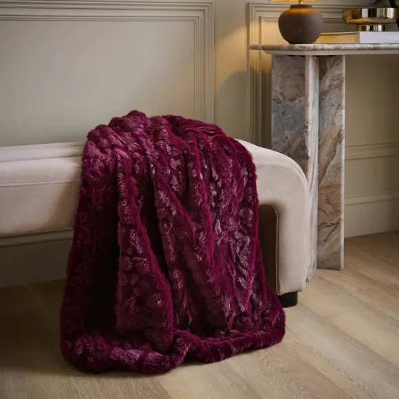 Floral Carved Faux Fur Throw Blanket 130cm x 180cm