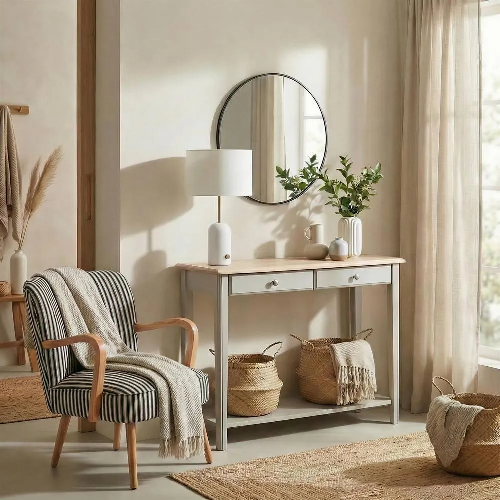 FurnitureboxUK Eden Rectangular Whitewash & Light Grey Wood Console Table