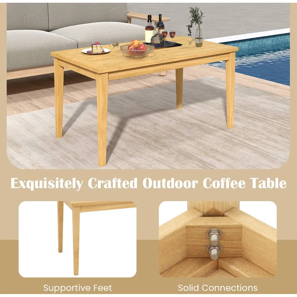 Costway Outdoor Teak Wood Coffee Table Solid Wood Patio Side Table-Natural in Natural 5