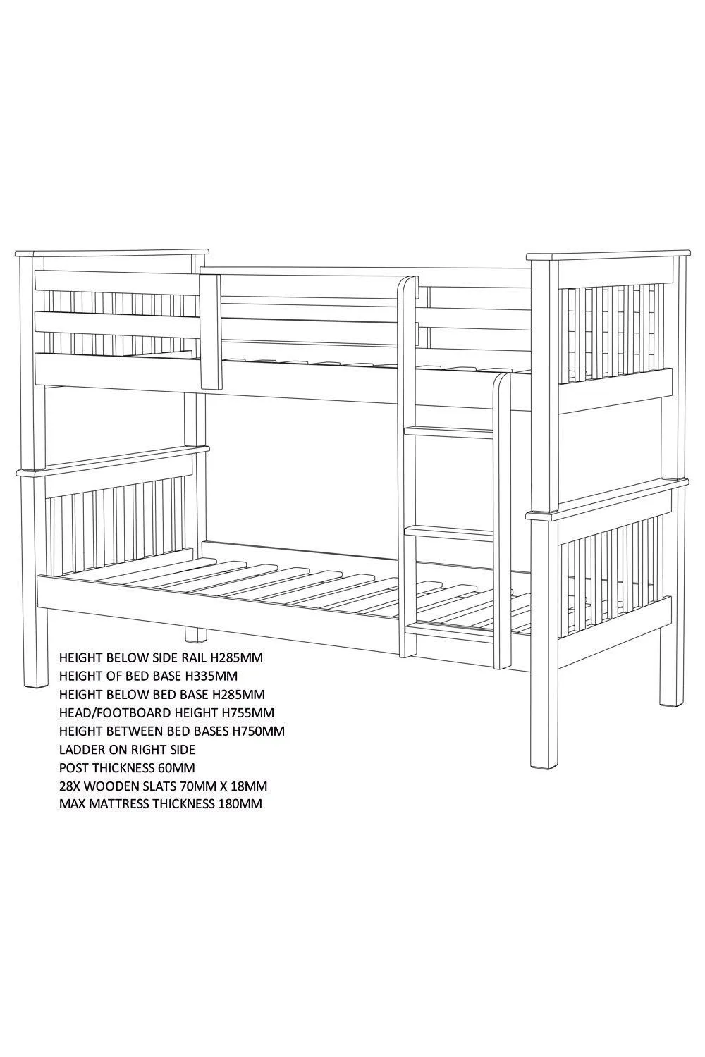 Seconique Neptune 3' Single Bunk Bed in White 6