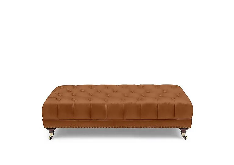 Wallace Leather Rectangular Footstool with Castors