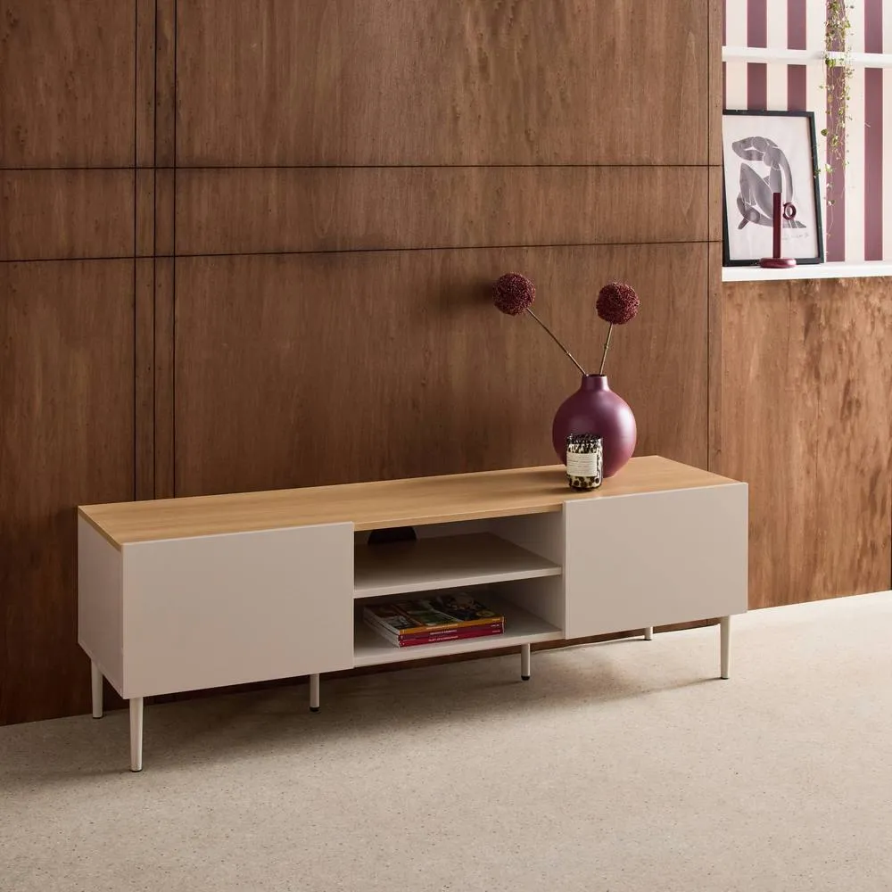 sweeek TV stand metal with wood decor 2 doors 140 cm in Beige 6