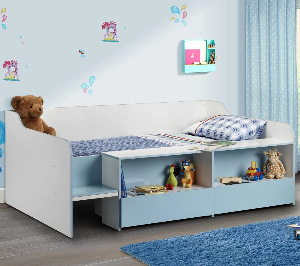 Stella Blue and White Wooden Kids Low Sleeper Cabin Storage Bed Frame - 3ft Single