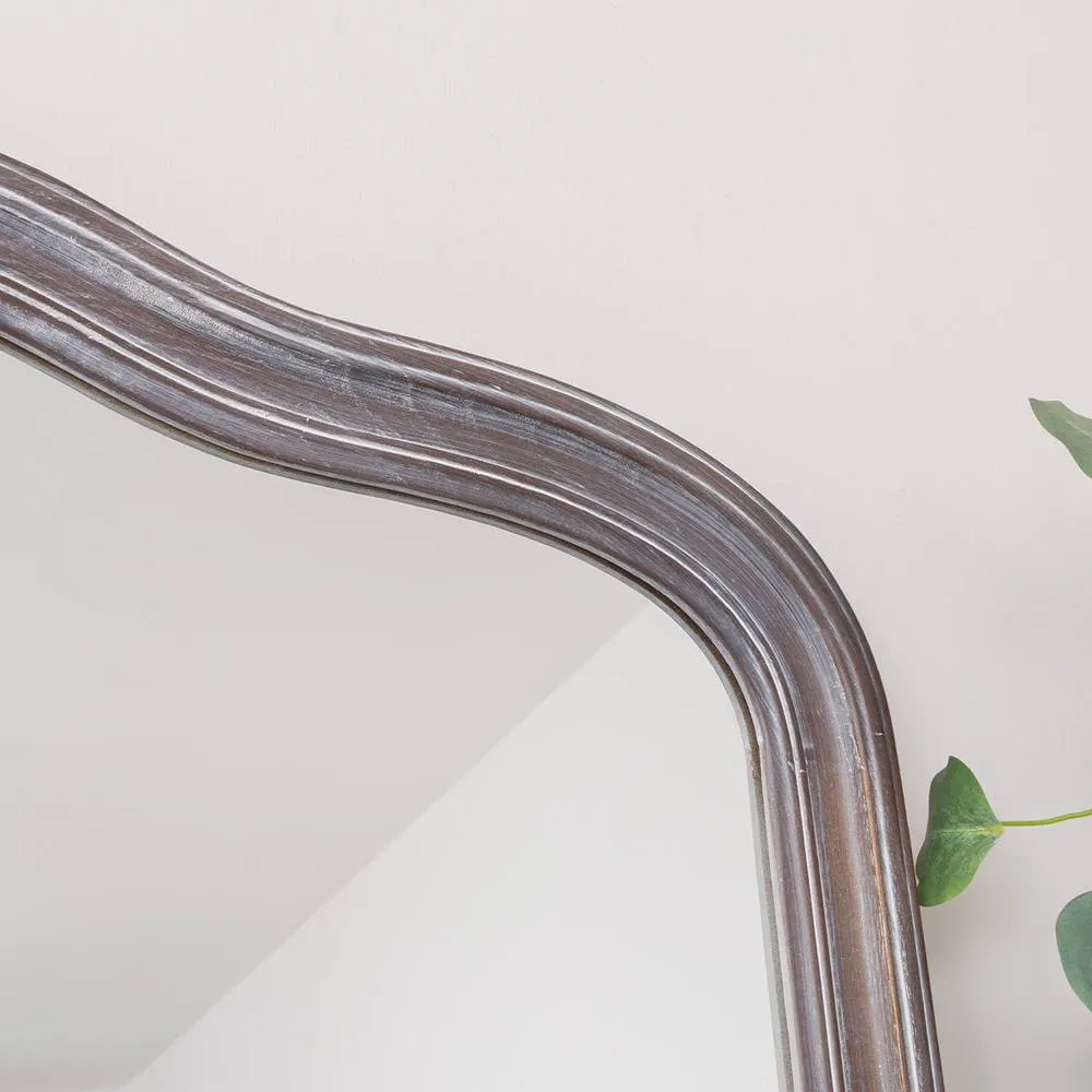 Melody Maison Large Arched Washed Stone Wooden Framed Leaner Mirror - 78cm X 158cm in Brown 2