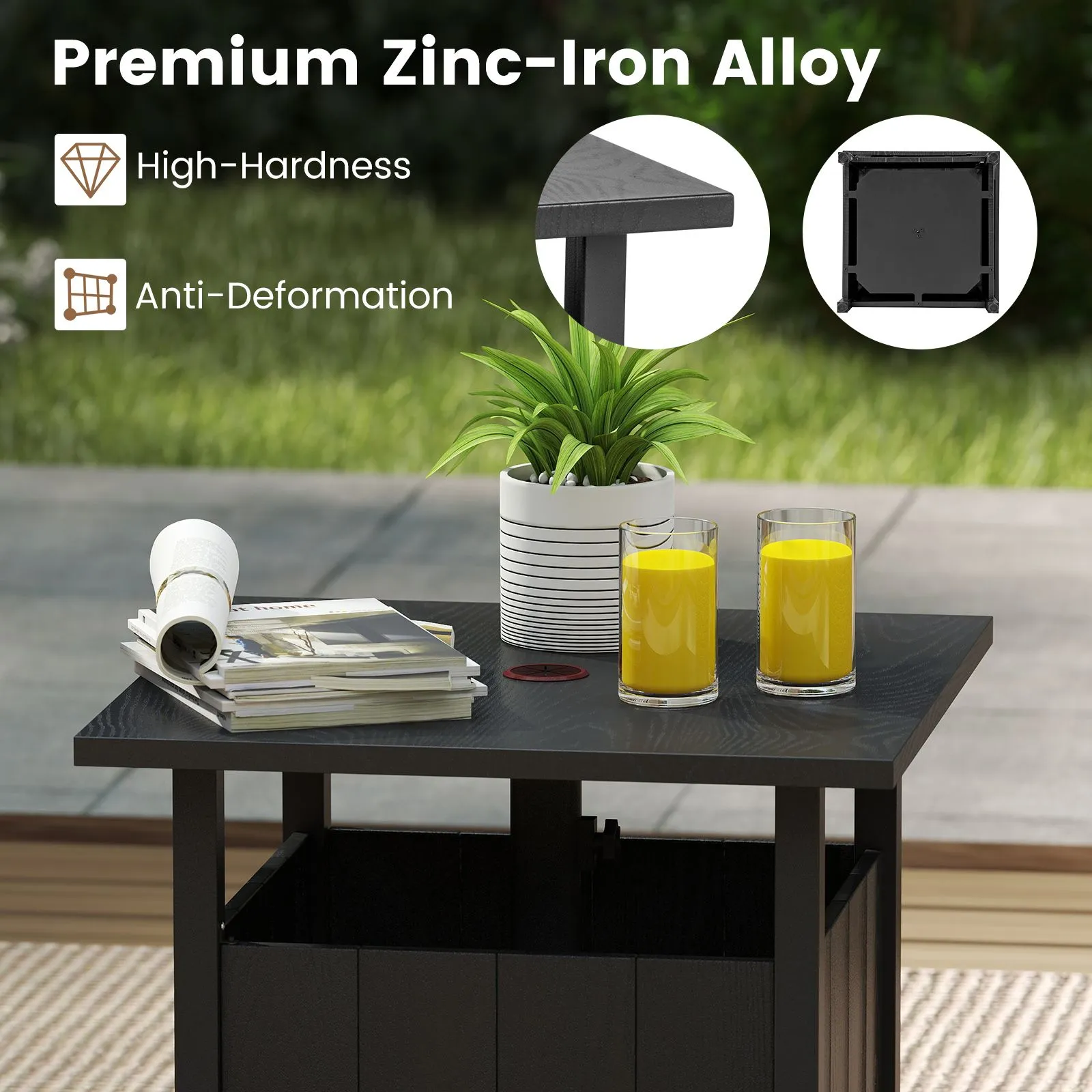 Costway Outdoor Side Table Patio Umbrella Table Base Stand w/ 2 Sand Bags in Black 3