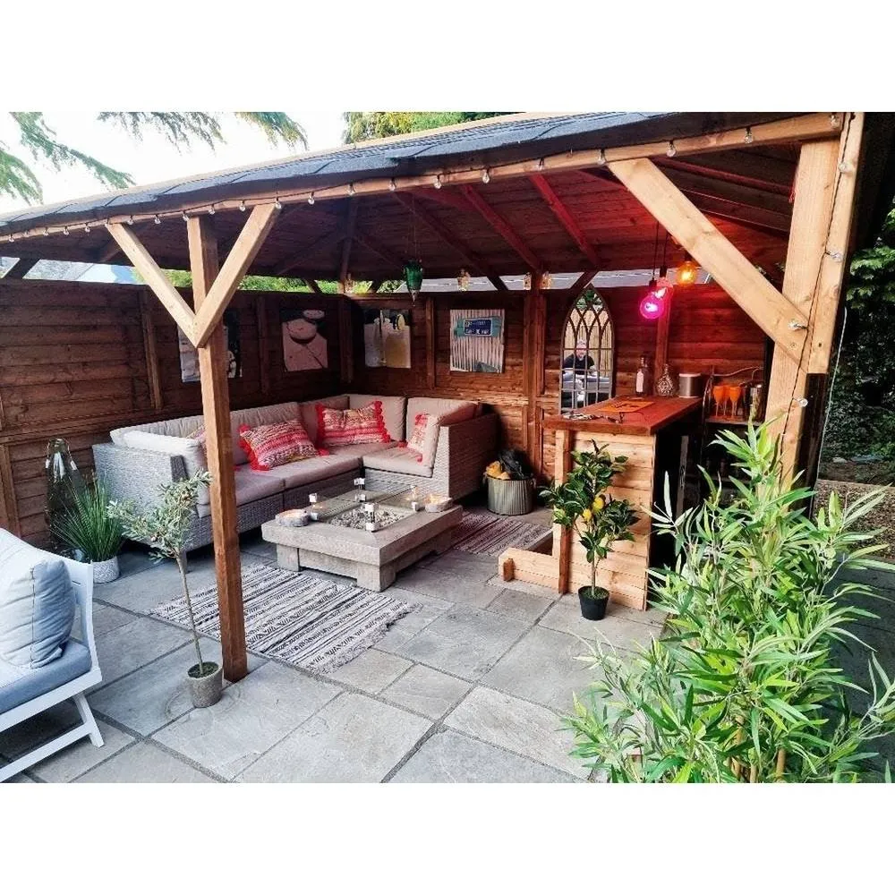 Dunster House Garden Bar Gazebo Heavy Duty with Log Bar 4m x 3m - Utopia in Brown 4