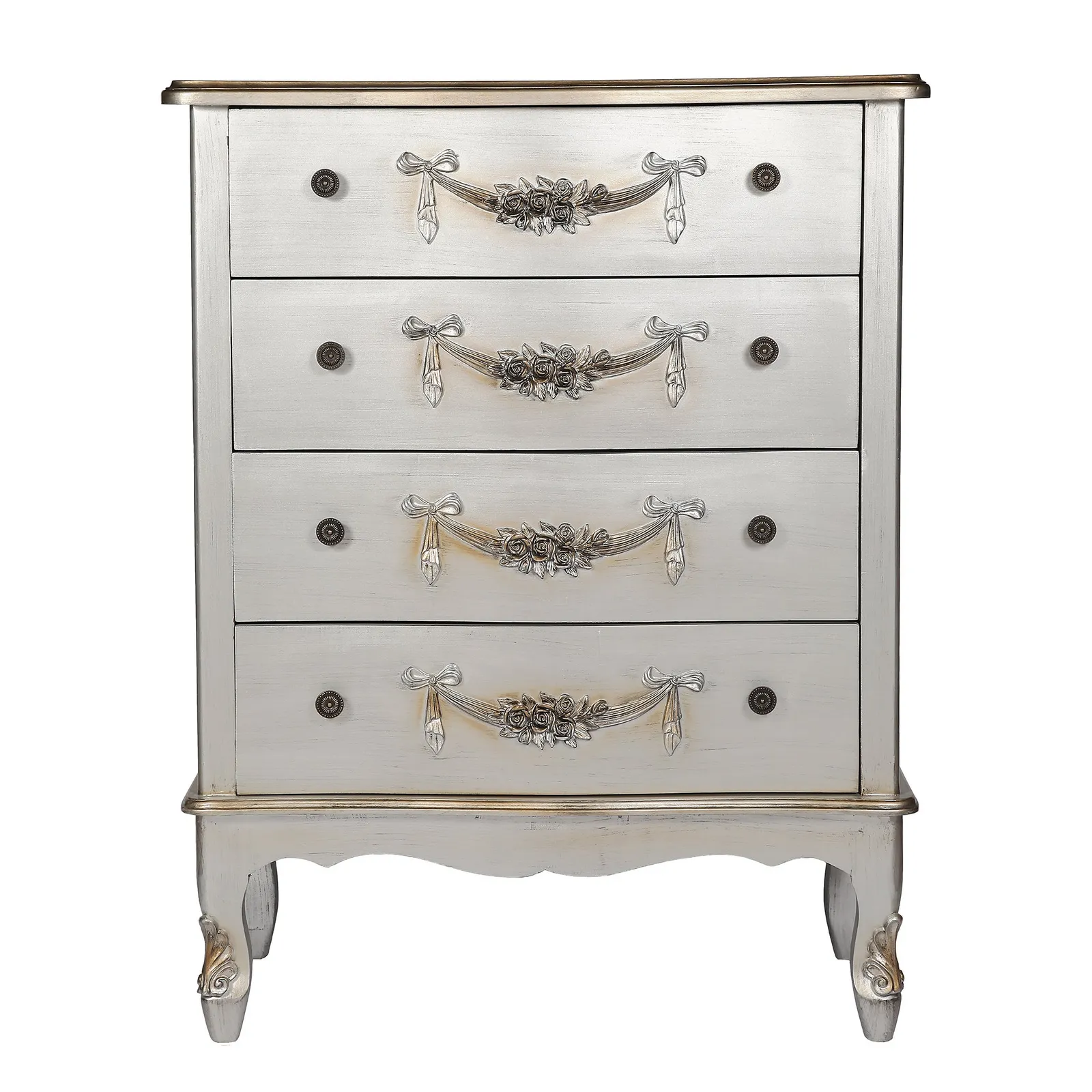 Toulouse Silver Wide 4 Drawer Chest Silver