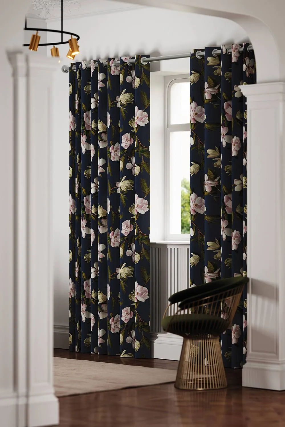 Ted Baker 'Opal Floral' Cotton Lined Curtains in Navy 5