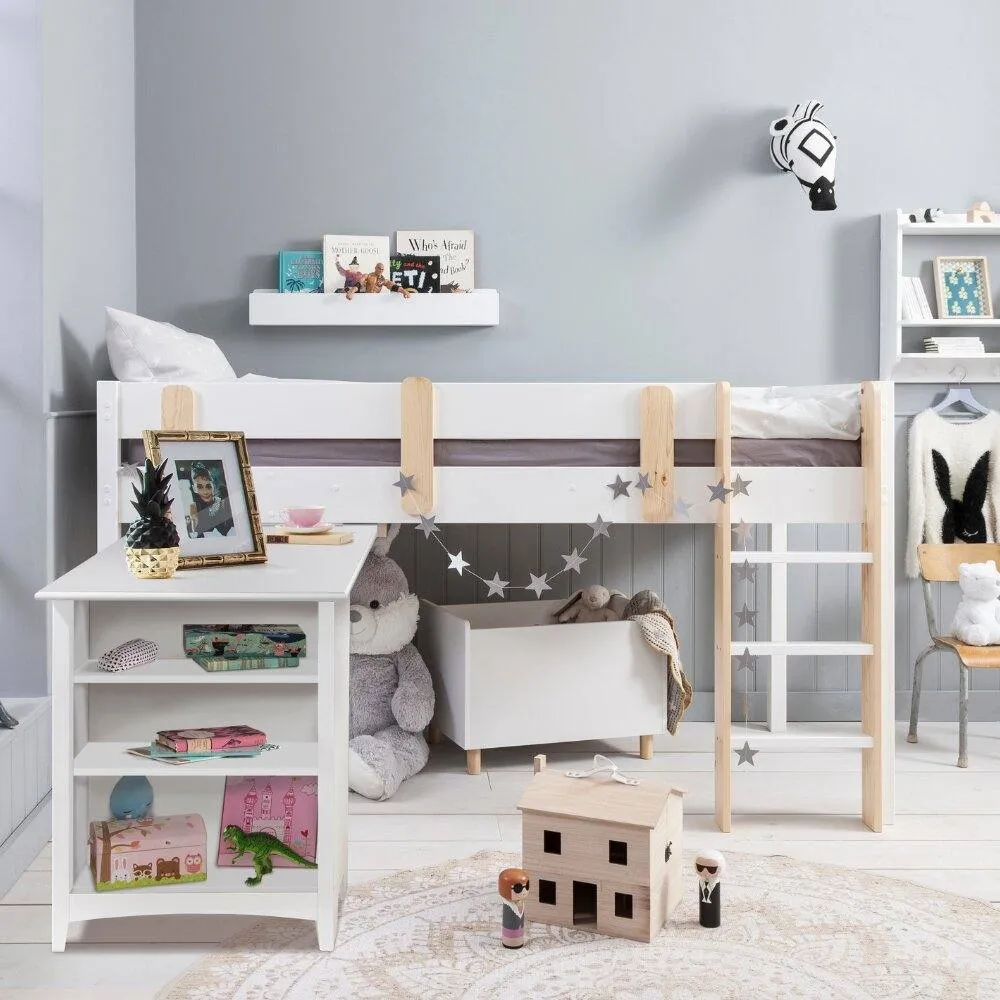 Nöa and Nani Una Midsleeper Cabin Bed with Moro Desk in White 2