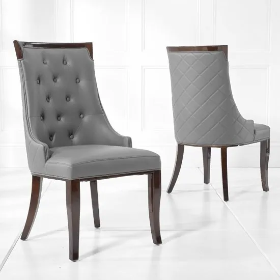 Tulip Dining Chair In Grey PU And Dark High Gloss Legs In A Pair