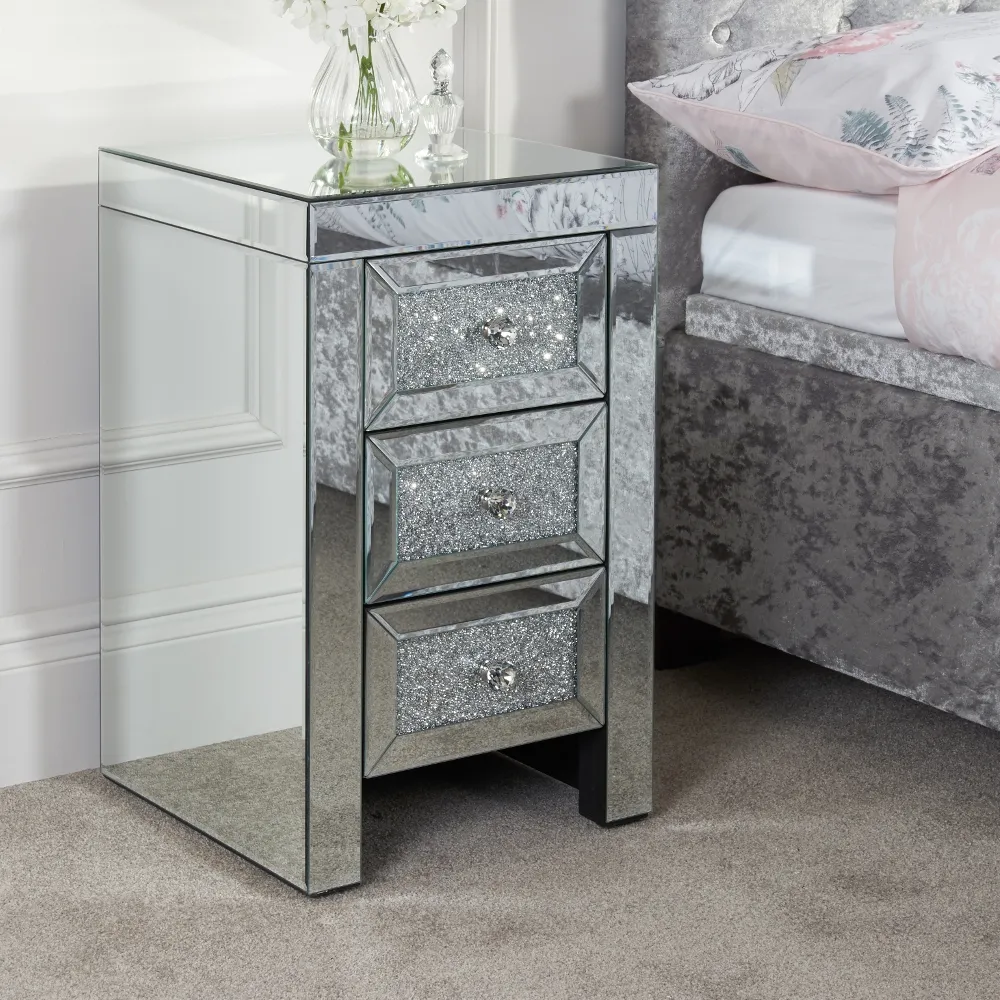 Vienna Mirrored 3 Drawer Bedside Table
