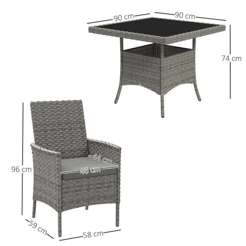 OUTSUNNY 4 Seater Rattan Garden Furniture Set with Cushion, Grey 3