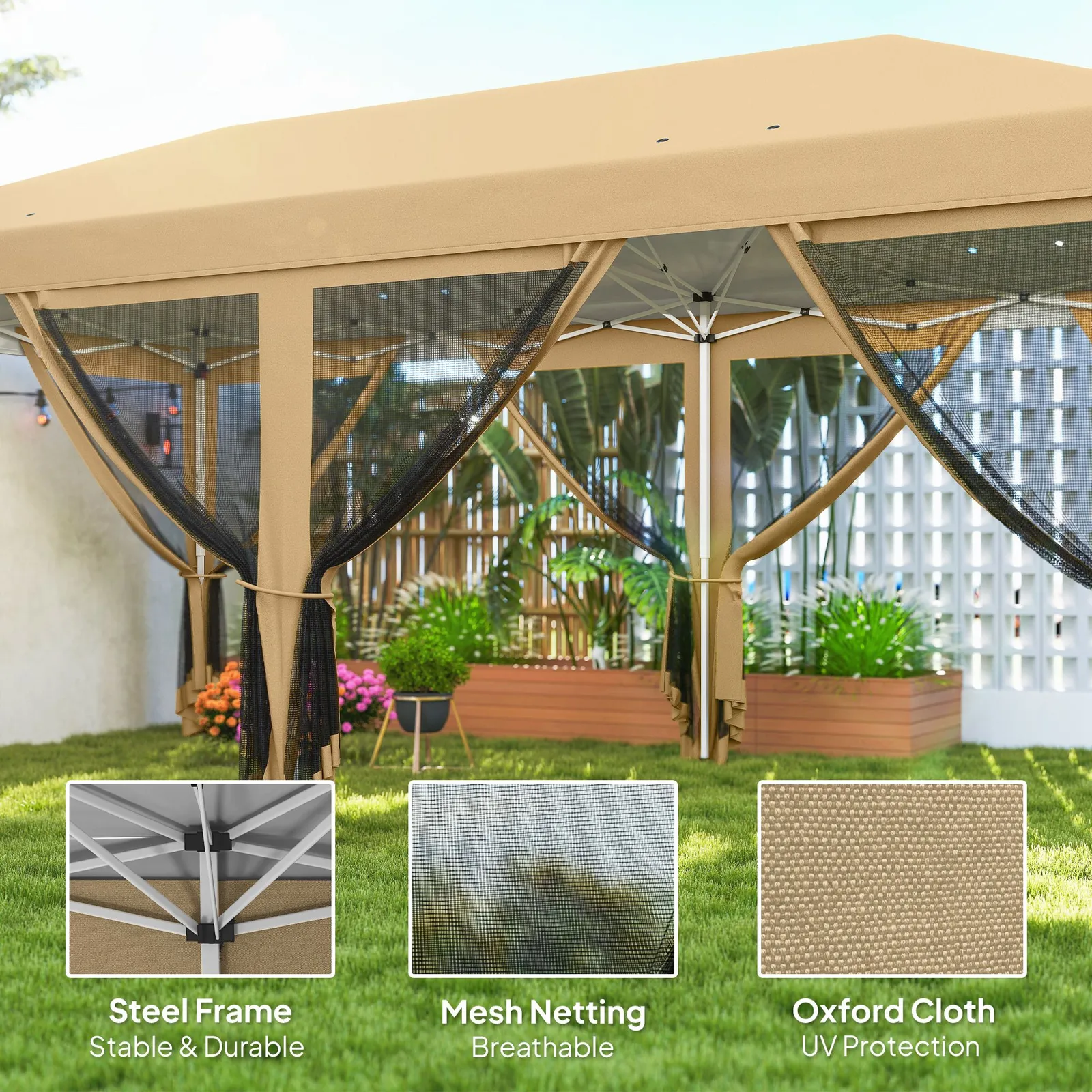OUTSUNNY 6 x 3m Pop Up Party Tent Canopy with 6 Removable Sidewalls in Beige 4