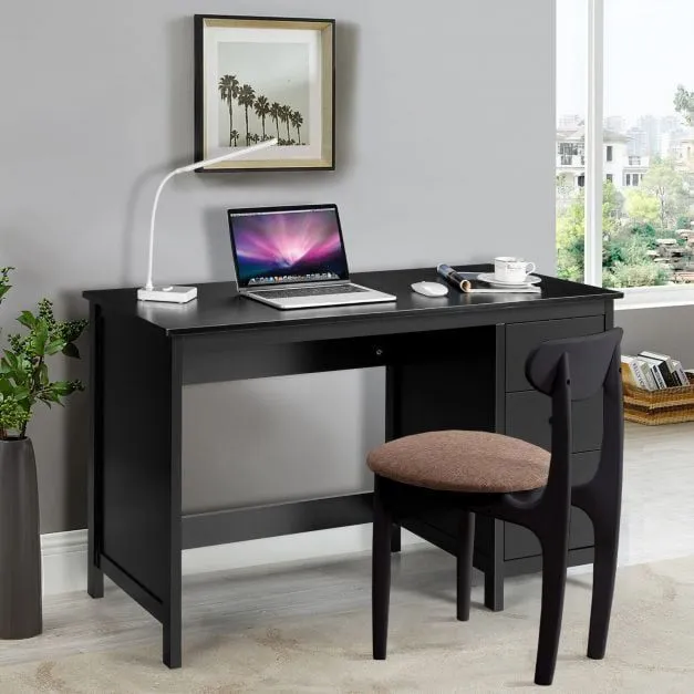 Costway Wooden Computer Desk Modern Writing Desk Workstation with 3 Drawers in Black 5