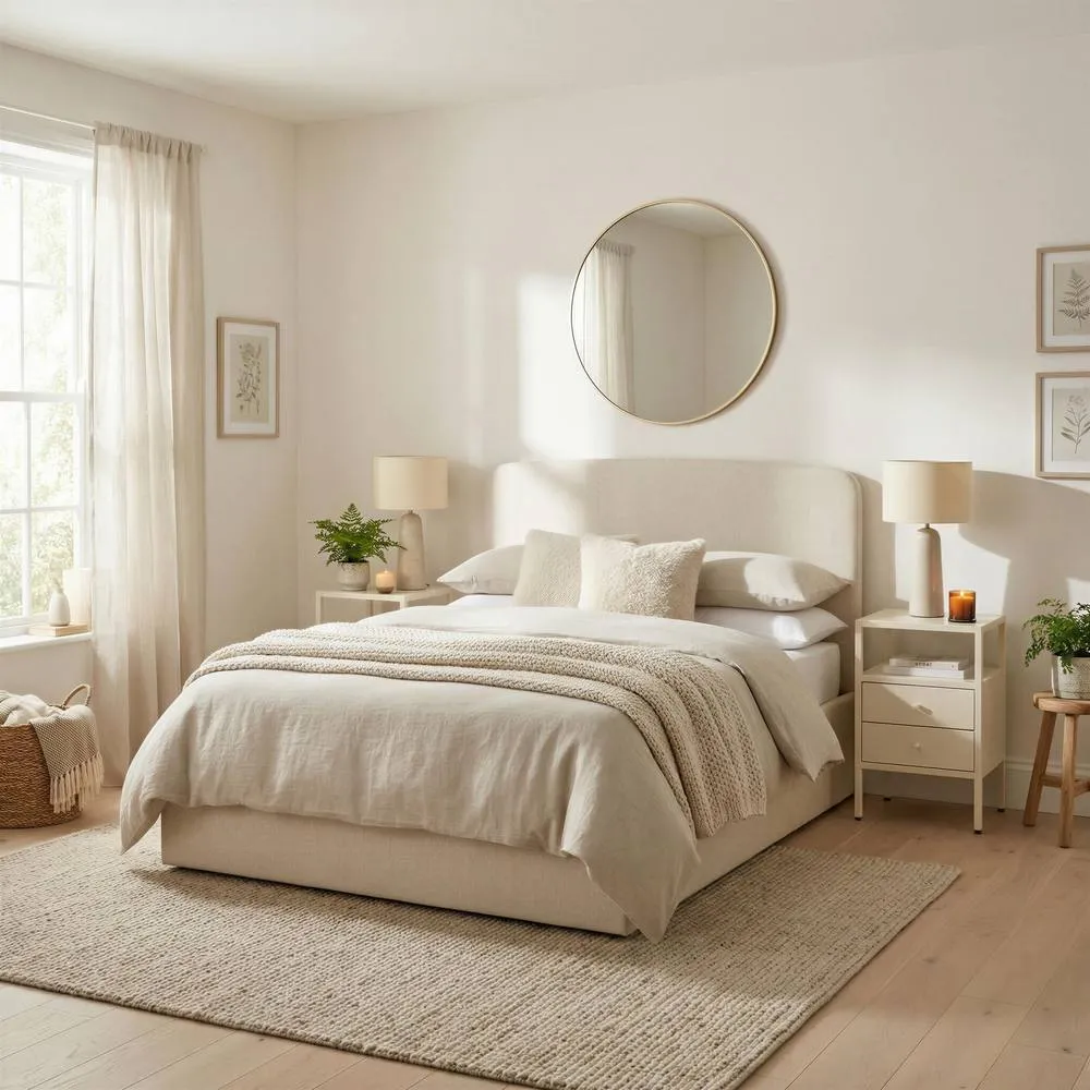 FurnitureboxUK Amelie Cream Fabric Ottoman Double Bed Frame