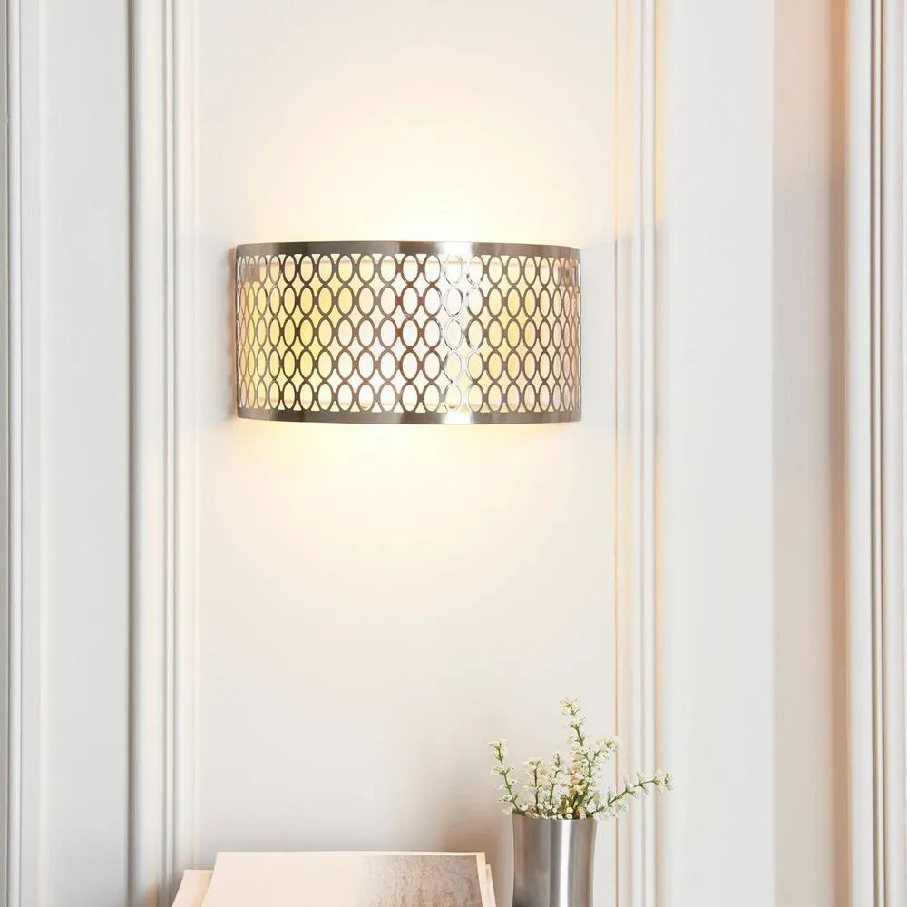 Netlighting Cordero Flush Wall Lamp Nickel Plate White Fabric Frosted Glass 2xE14 in Grey 2