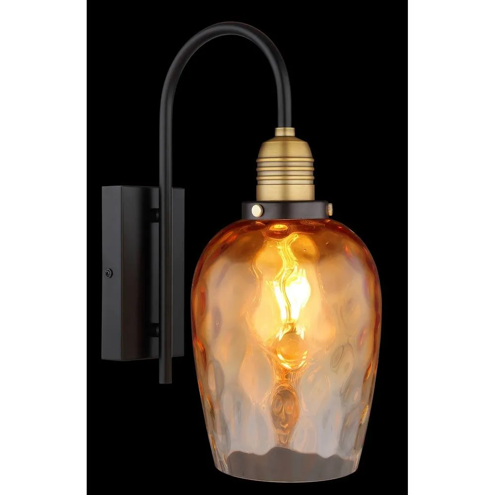 Netlighting Salvy Dome Wall Lamp Matt Black Amber Glass Shade 1x E27 4
