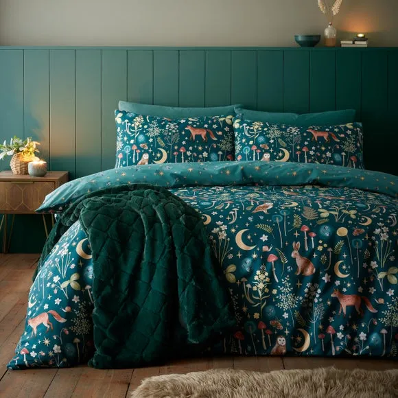 Catherine Lansfield Enchanted Twilight Animals Reversible Duvet Cover & Pillowcase Set 1