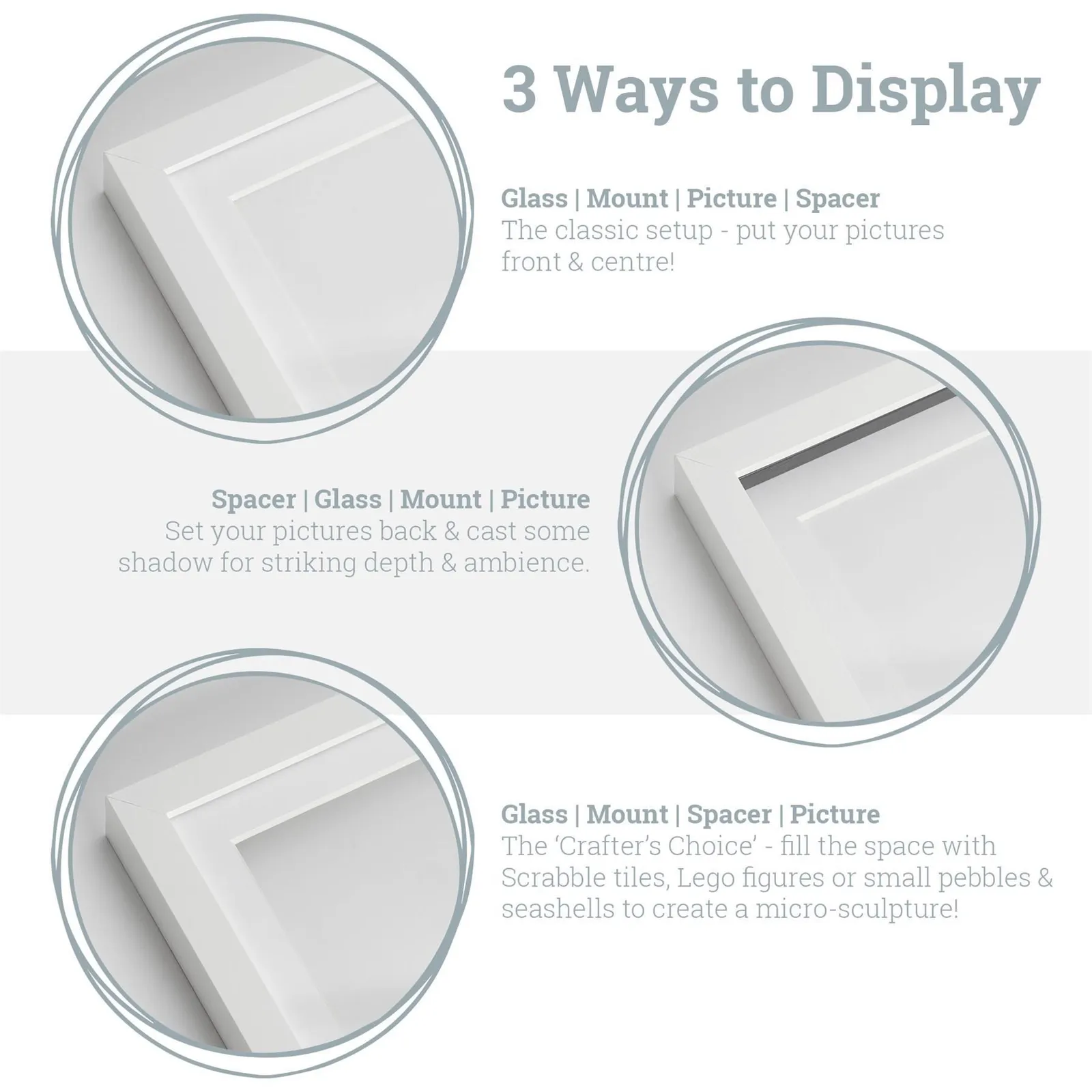 Nicola Spring 3D Deep Box Photo Frames - 8 x 8" with 4 x 4" Mount - White Mount - Pack of 2 in Black 3