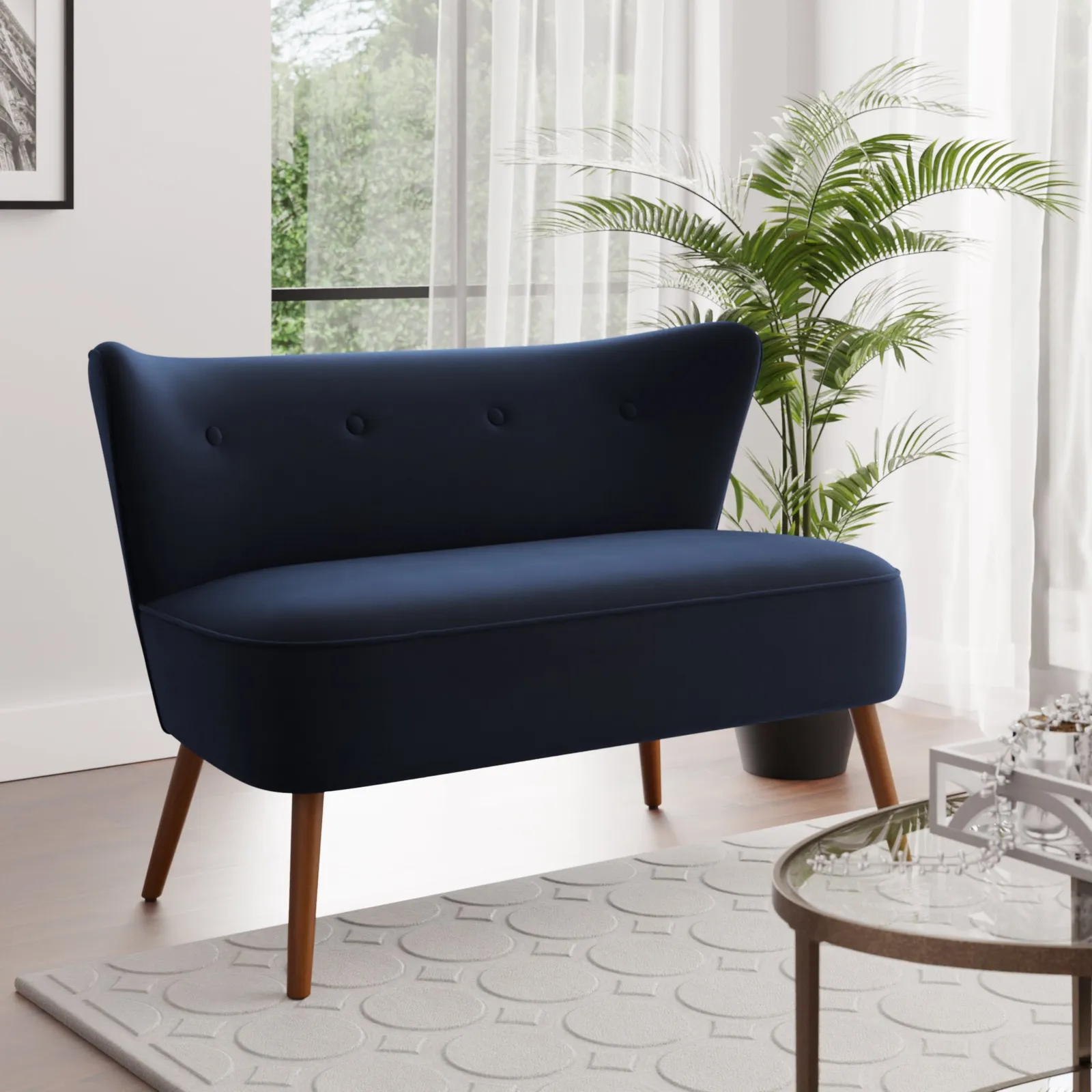 Eliza Velvet 2 Seater Compact Sofa Luxe Navy
