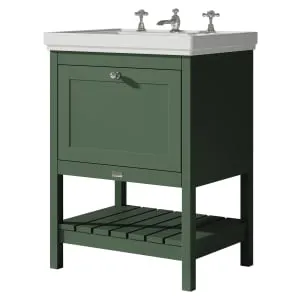Bayswater Hartleigh Hunter Green Traditional Freestanding Vanity Unit & 3 Tap Hole Traditional Recessed Basin - 600mm 2