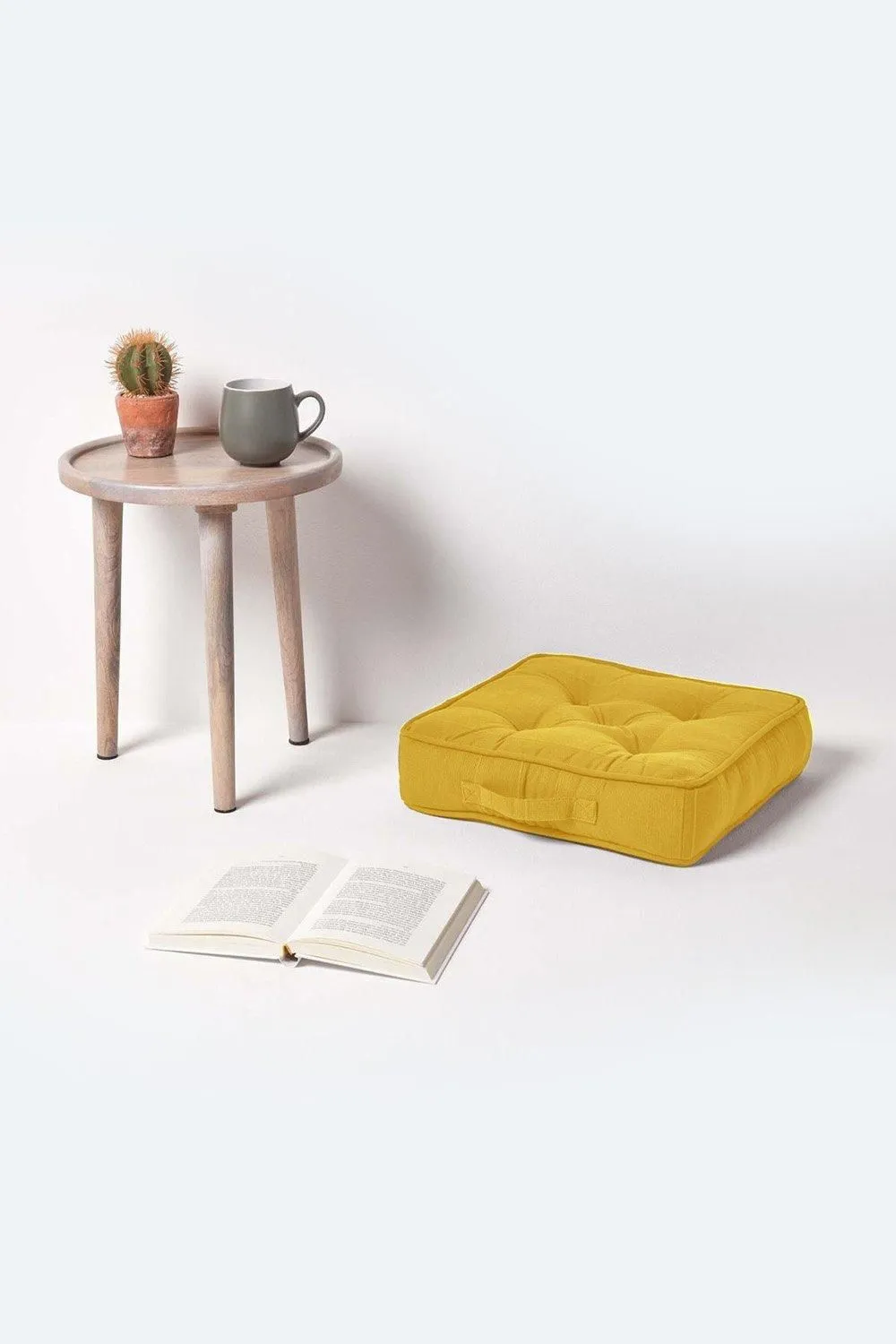 Homescapes Rajput Ribbed Cotton Floor Cushion in Yellow 2