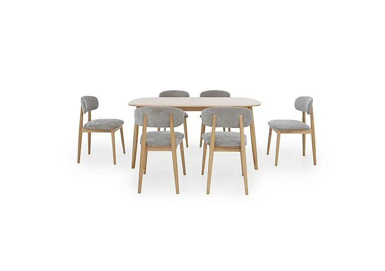 Stockholm Fixed Dining Table with 6 Wooden Chairs - Light Oak