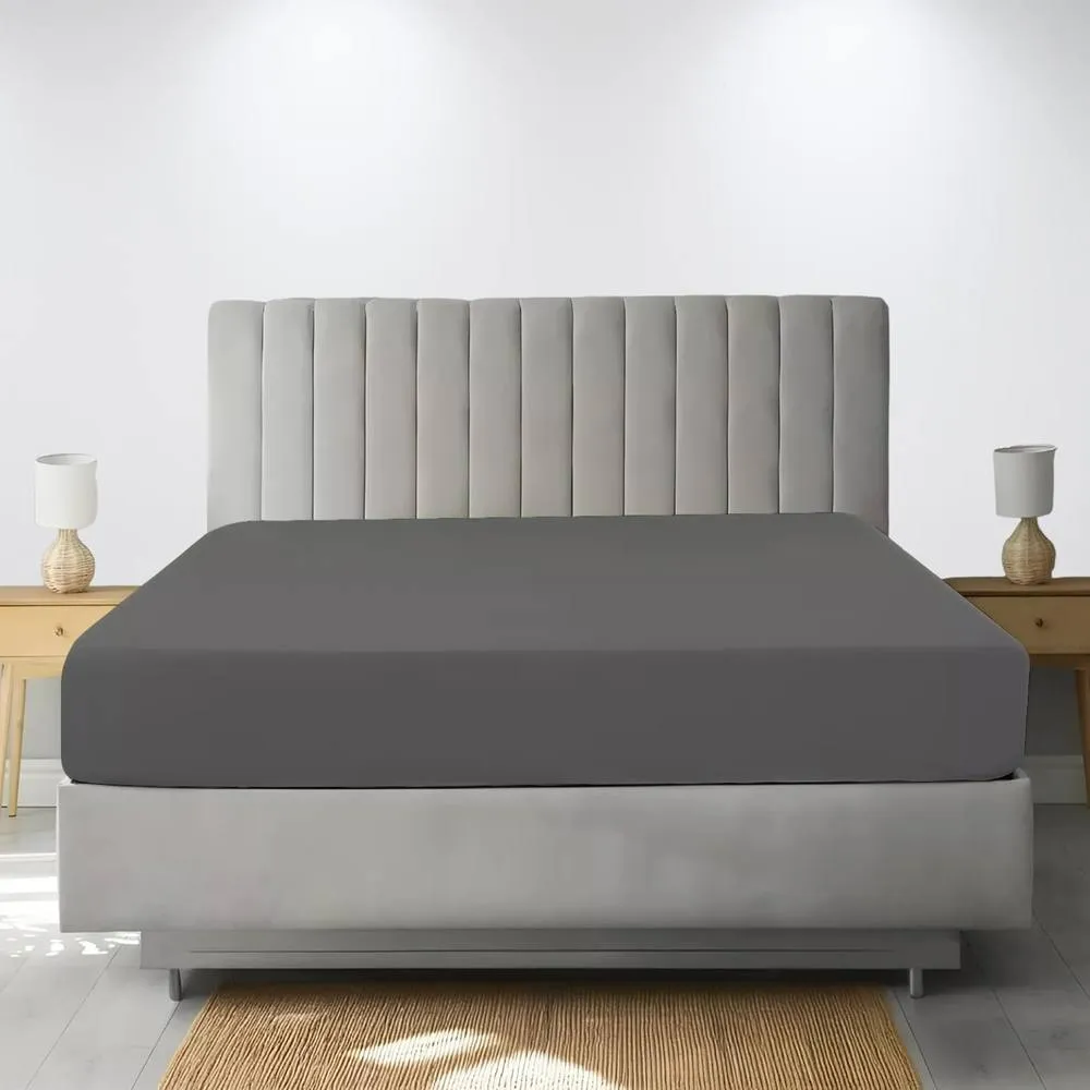 Homes-Linen Extra Deep 16"/40cm Polycotton Easy Care Fitted Sheet in Grey