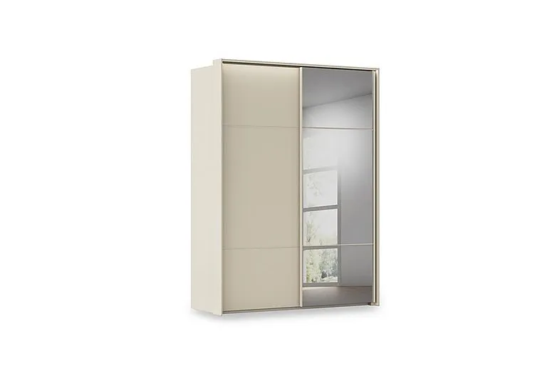 Haven 170cm 2 Door Slider Wardrobe with 1 Glass Door, 1 Mirror Door and Lights