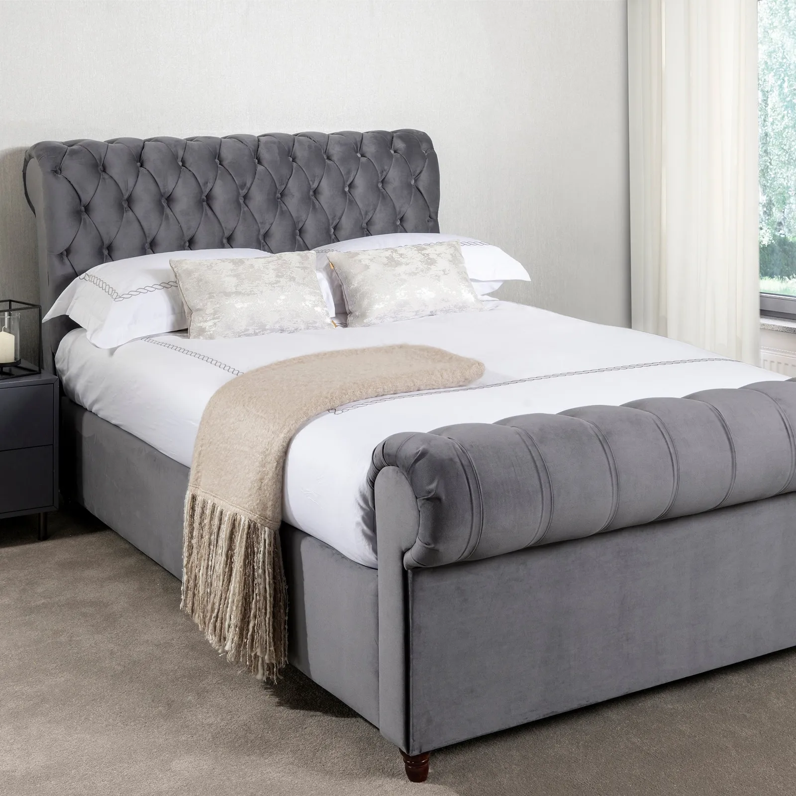 Fabio Velvet Charcoal Bed Frame Charcoal