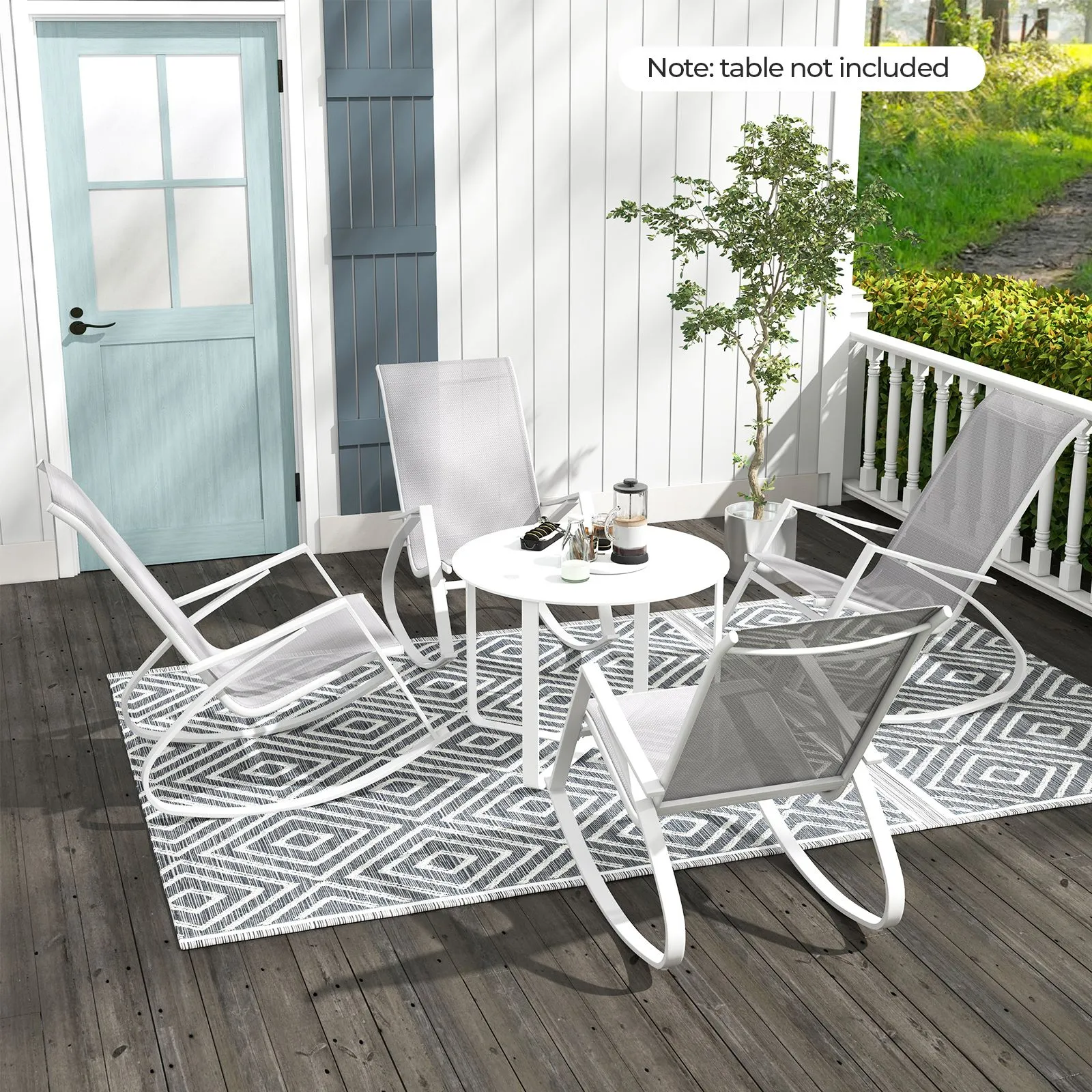 Costway 2 Pieces Patio Rocking Chairs Outdoor Sling Fabric Rockers with Backrest in Grey 5